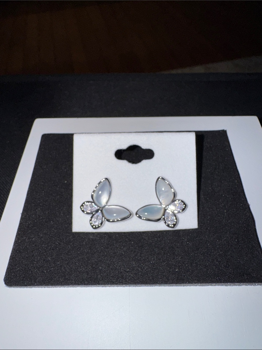 Butterfly Petal Silver Tone Stud Earrings in White